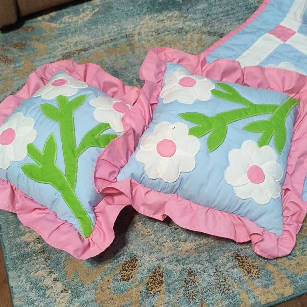 Homemade Twin Quilt And Two Matching Pillows